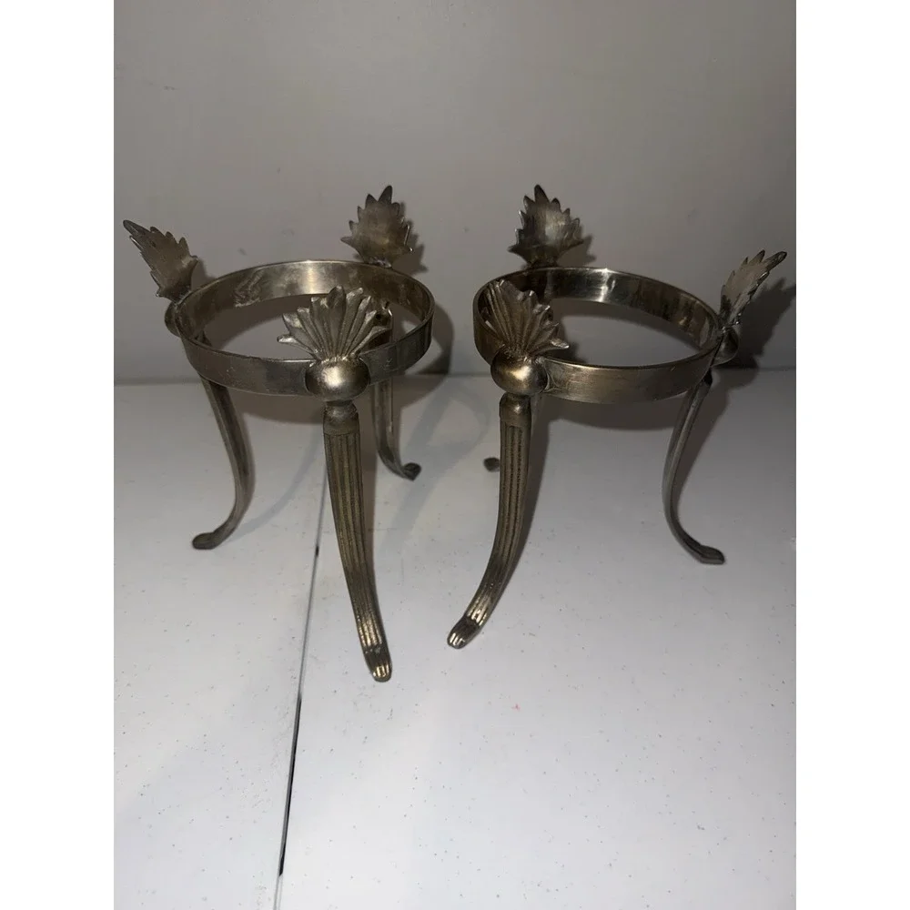 Vintage Pair Ornate BOHO Metal Display stands For Spheres, Bowls Or Candles.